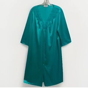 Vanity Fair Nylon Teal Green Nightgown 3/4 Sleeve Size Large